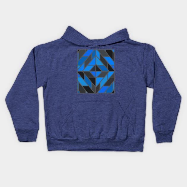 Geometric Pattern Tiles in Shades of Blue, Grey and Black Kids Hoodie by OneThreeSix